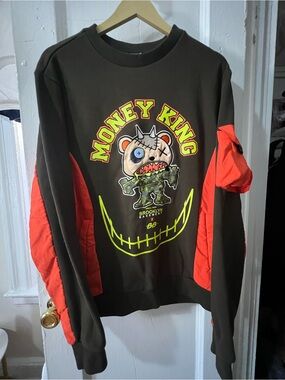 Money King Kids Graphic Sweatshirt - Dark Green with Orange Panels